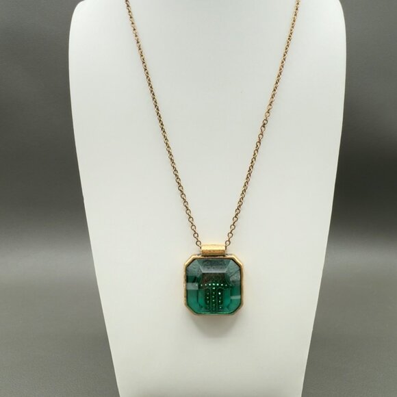 Lucky Brand Jewelry - Green Hamsa Hand Pendant Necklace Antique Gold Tone Chain Lucky Brand